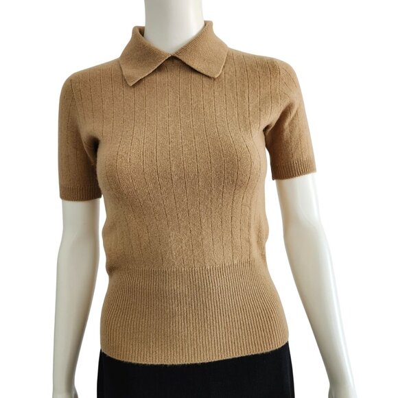Vintage Jaeger Cashmere Pullover Sweater Collared Beige Scotland Womens Size 34 - Picture 1 of 6